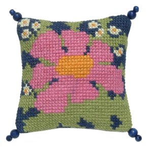 Pink blomst p� bl� bund