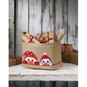 Julekurv med nisse og snemand