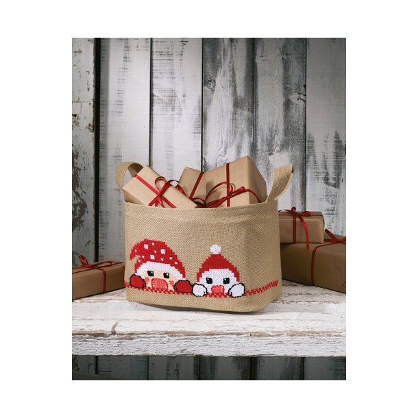 Julekurv med nisse og snemand