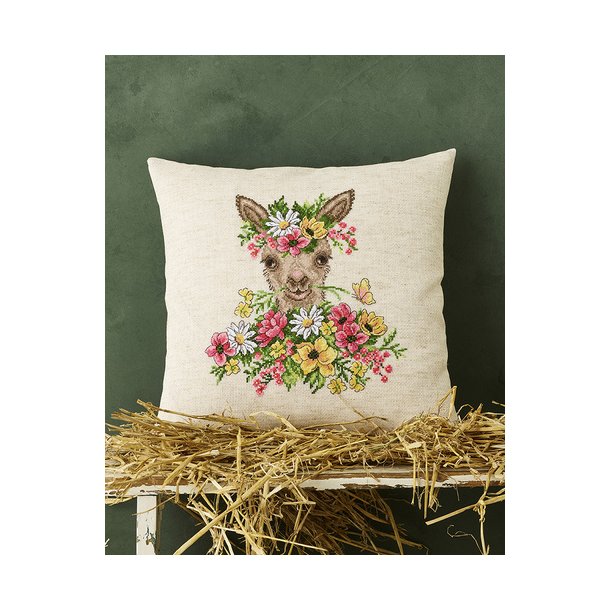 Alpaka i blomster pude